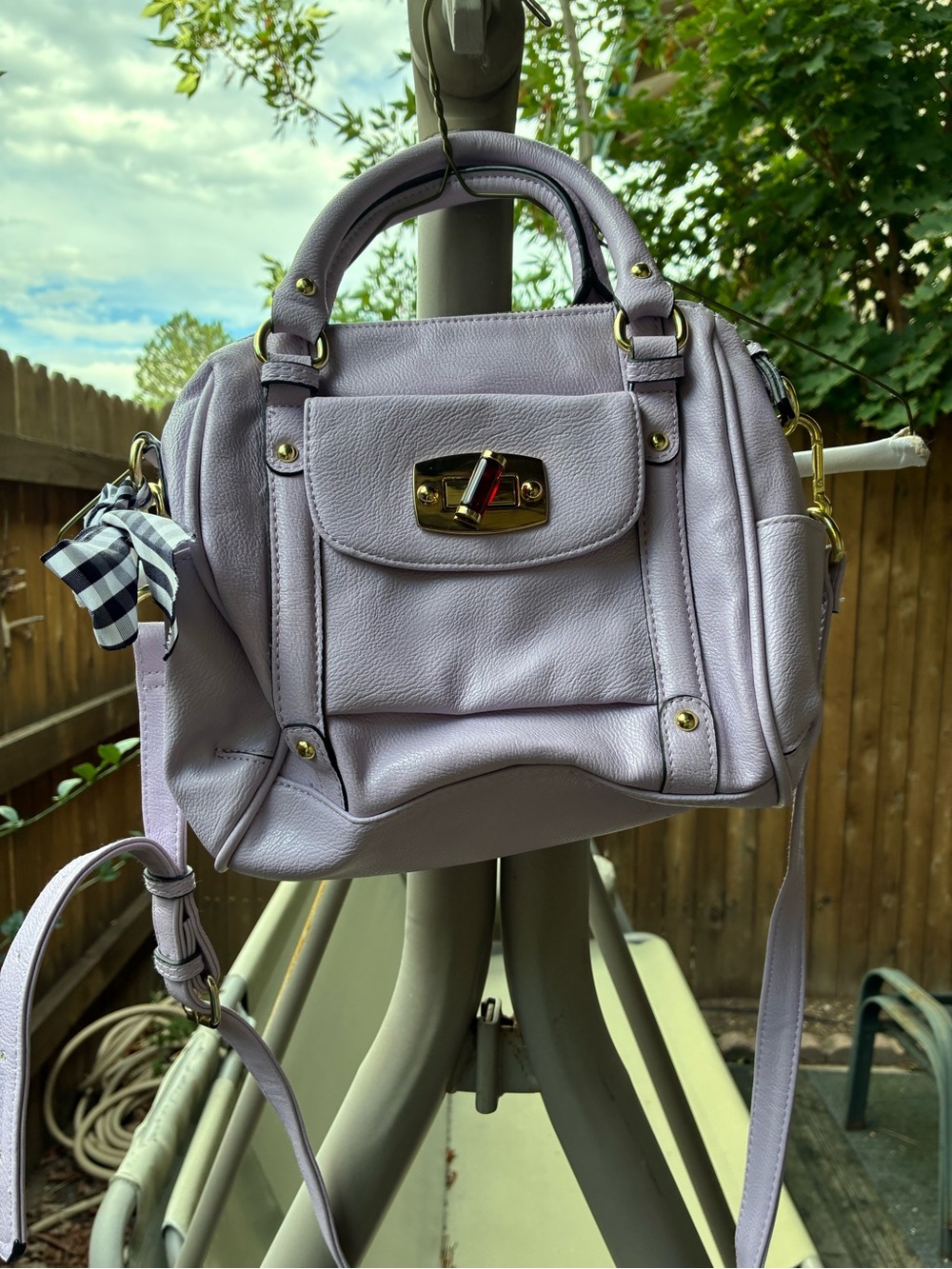 Lilac PU Leather Crossbody Satchel with Gold-Tone Turn Lock